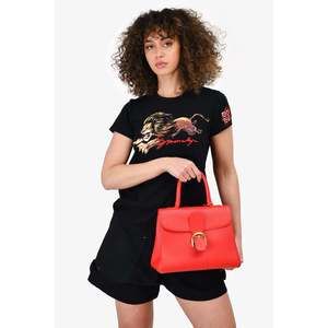 Delvaux Red Leather Brilliant Top Handle MM with Strap